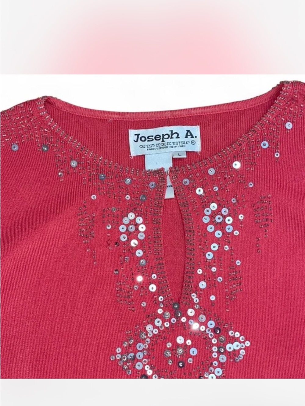 Joseph A Coral Red Embellished Long-Sleeve Tee - Picture 3 of 6